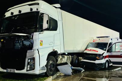 Tır hasta taşıyan ambulansı biçti